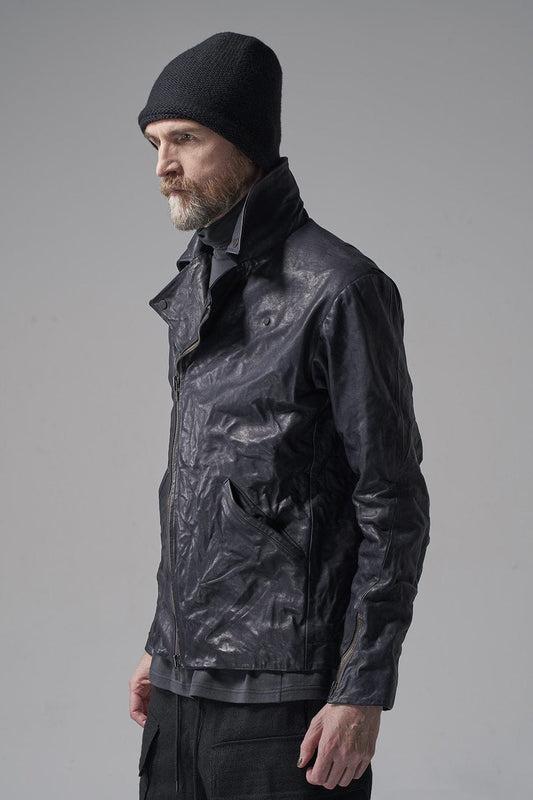 GUIDI Calf Leather Double Riders Jacket Dark Blue　