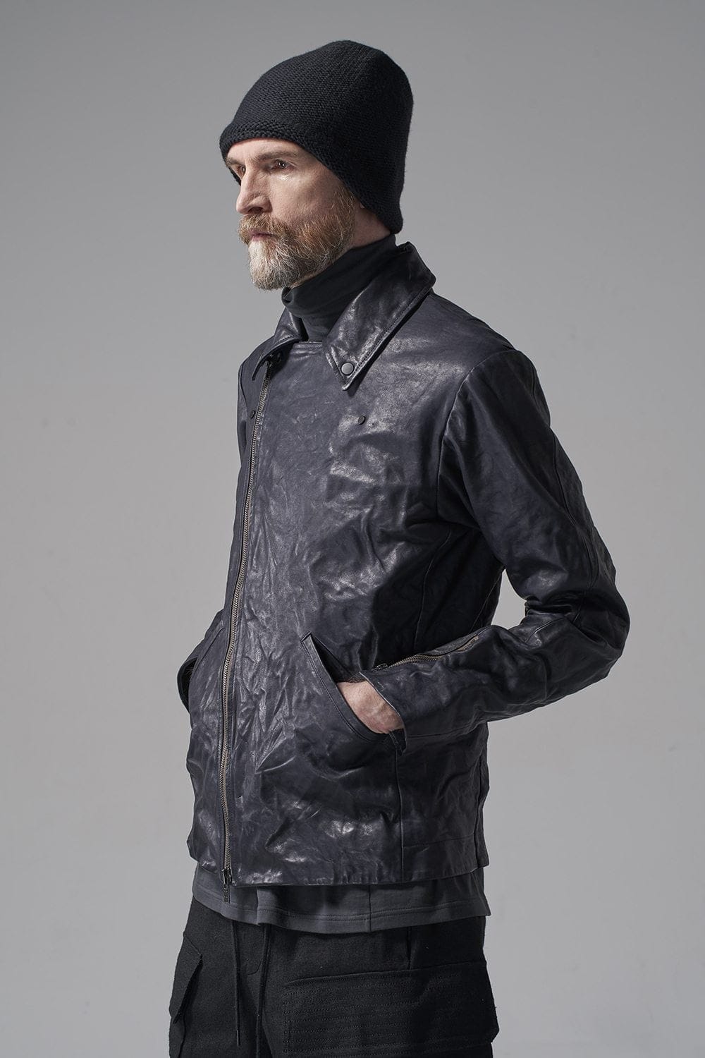 GUIDI Calf Leather Double Riders Jacket Dark Blue　