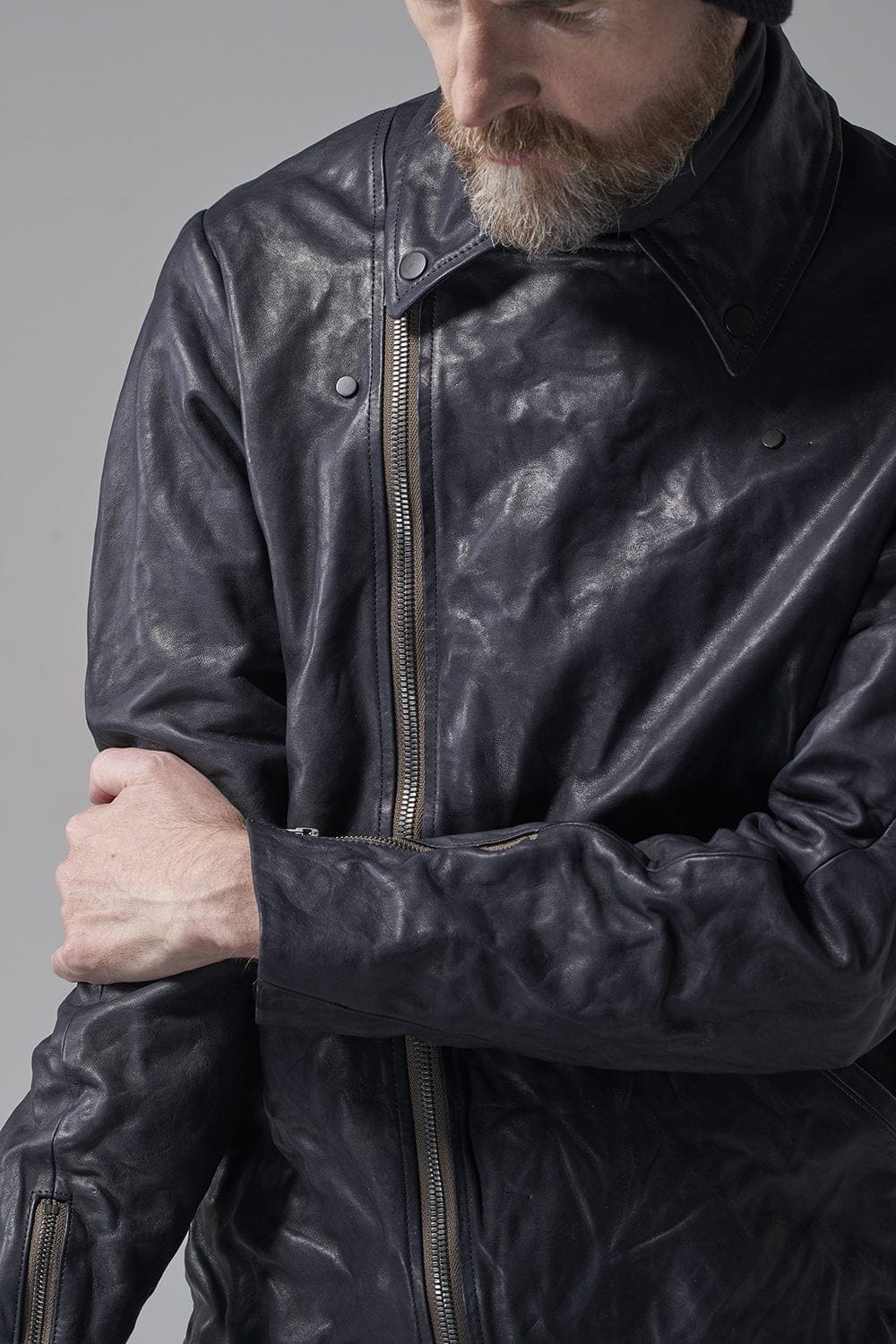 GUIDI Calf Leather Double Riders Jacket Dark Blue　