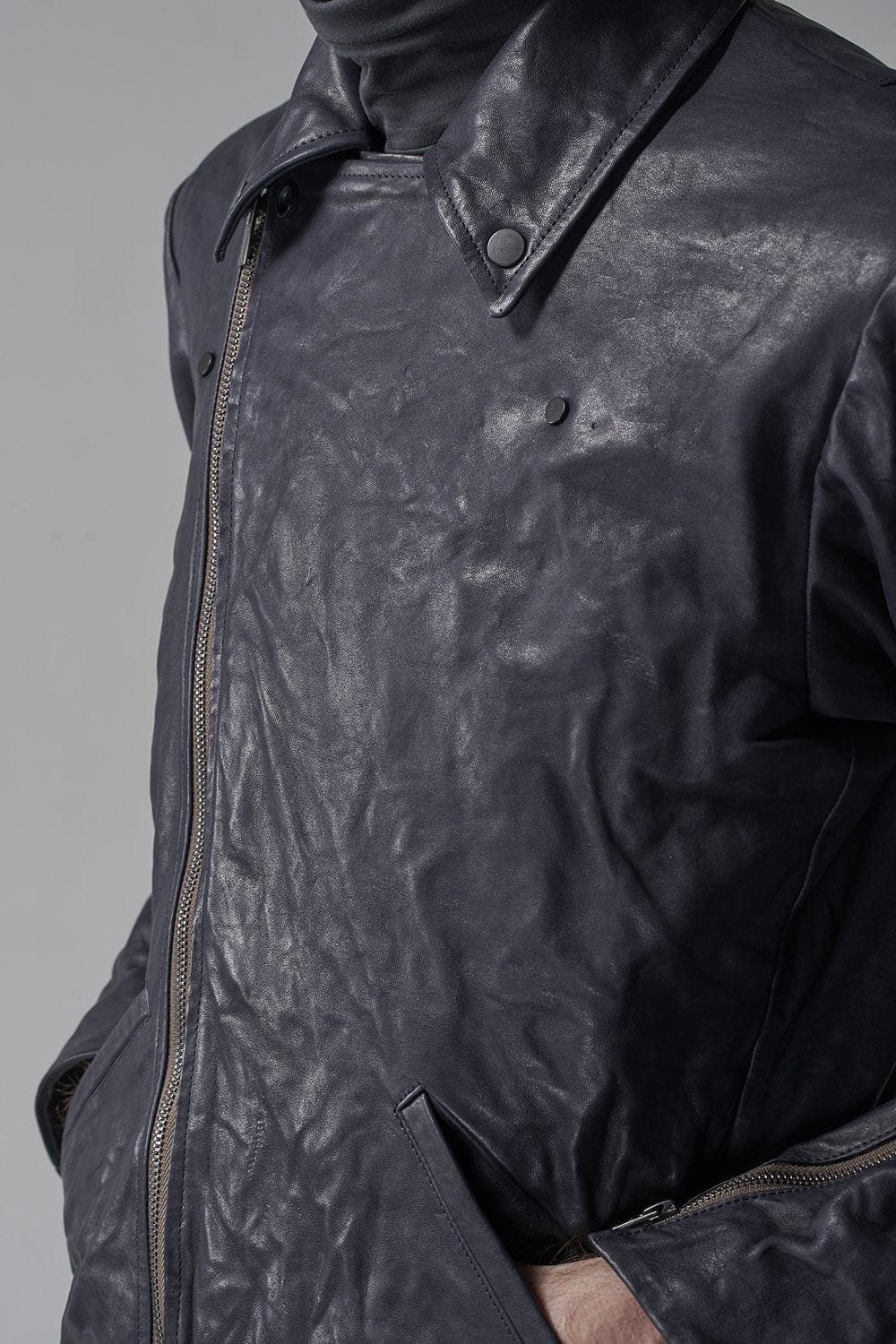 GUIDI Calf Leather Double Riders Jacket Dark Blue　