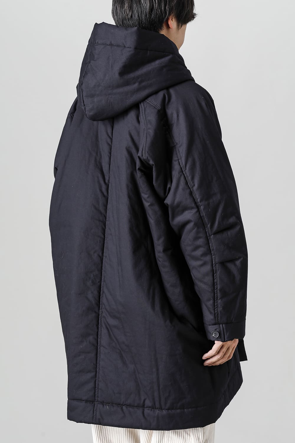 HOODED DUFFLE COAT Water-Repellent Padded Poplin Black