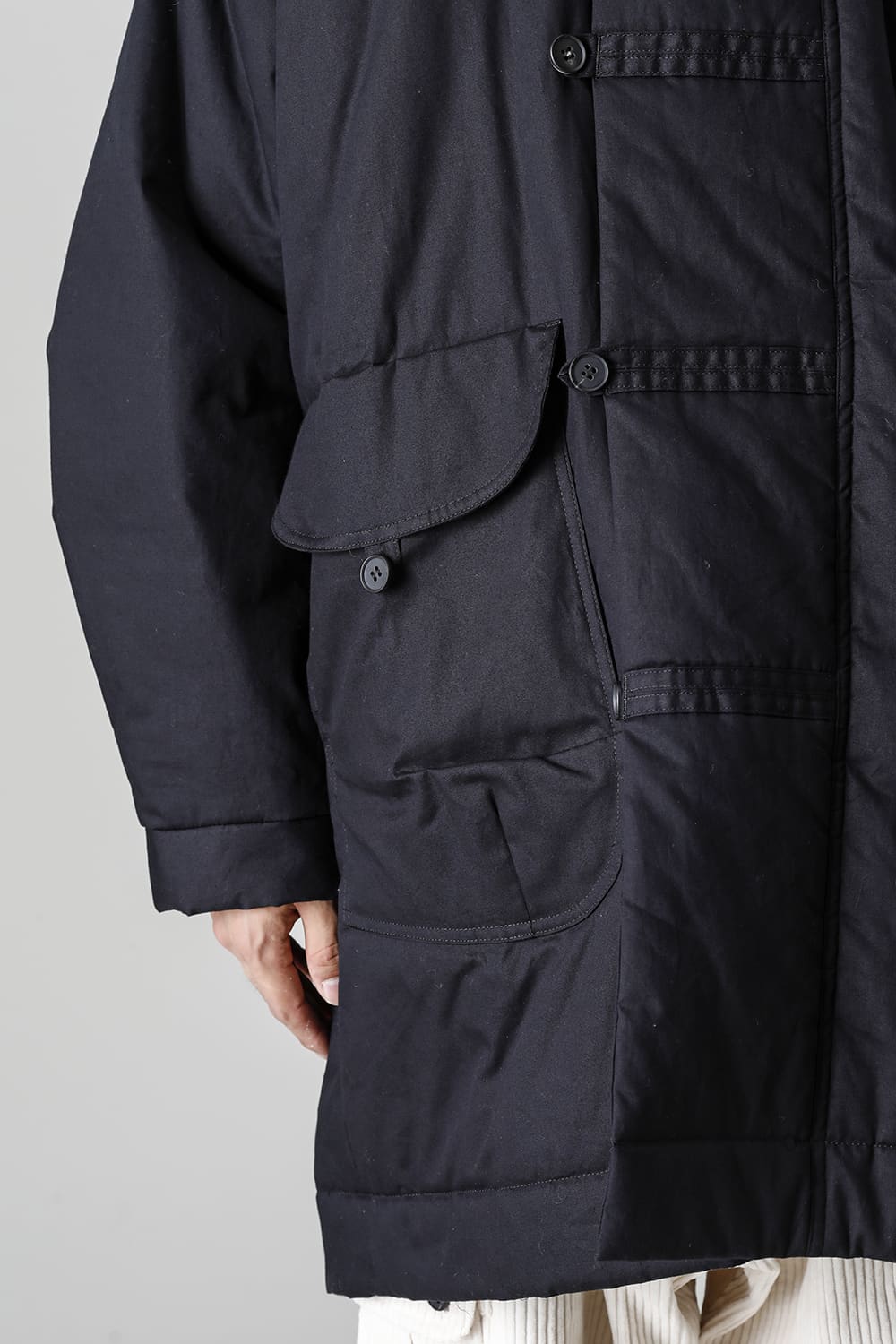 HOODED DUFFLE COAT Water-Repellent Padded Poplin Black