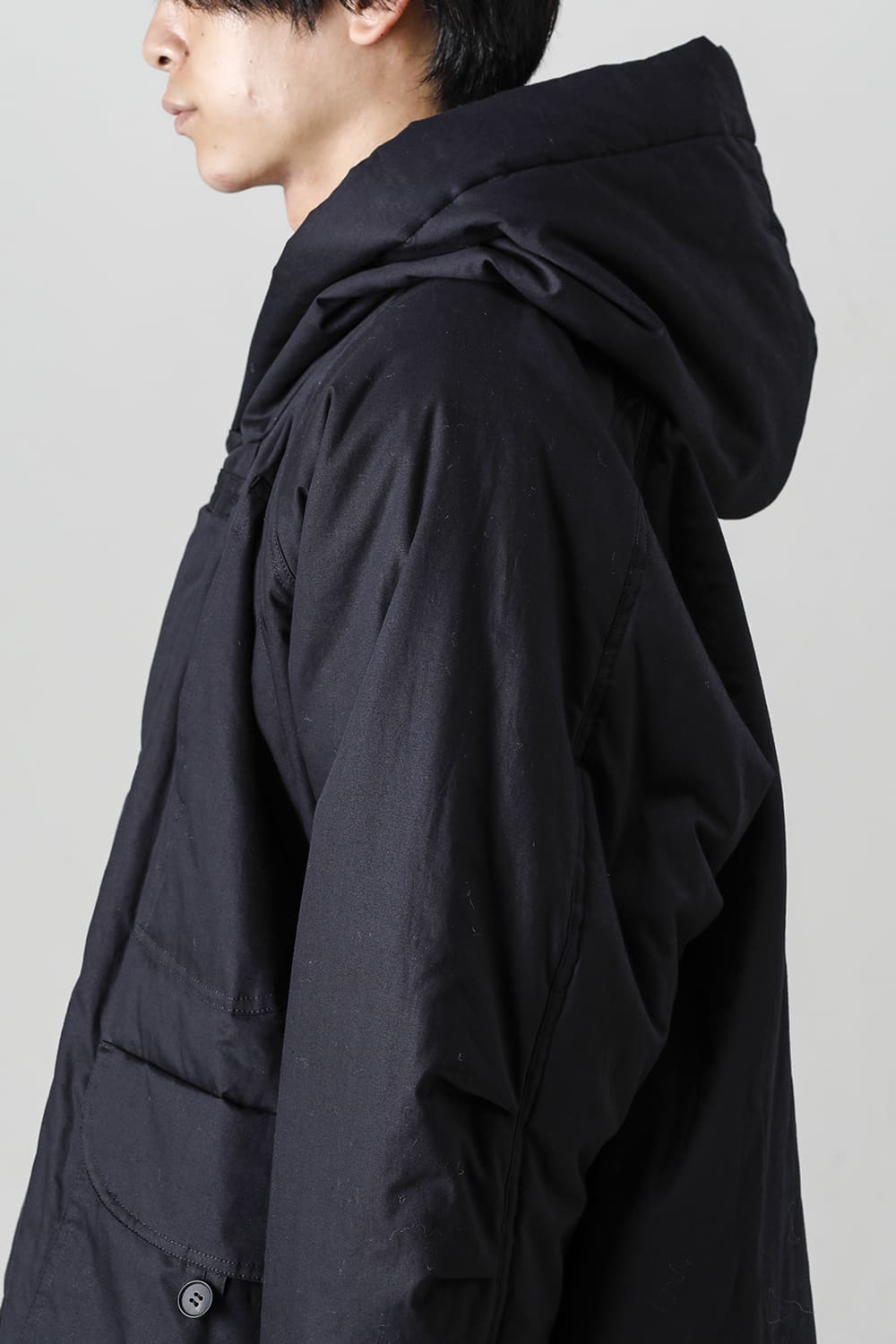 HOODED DUFFLE COAT Water-Repellent Padded Poplin Black