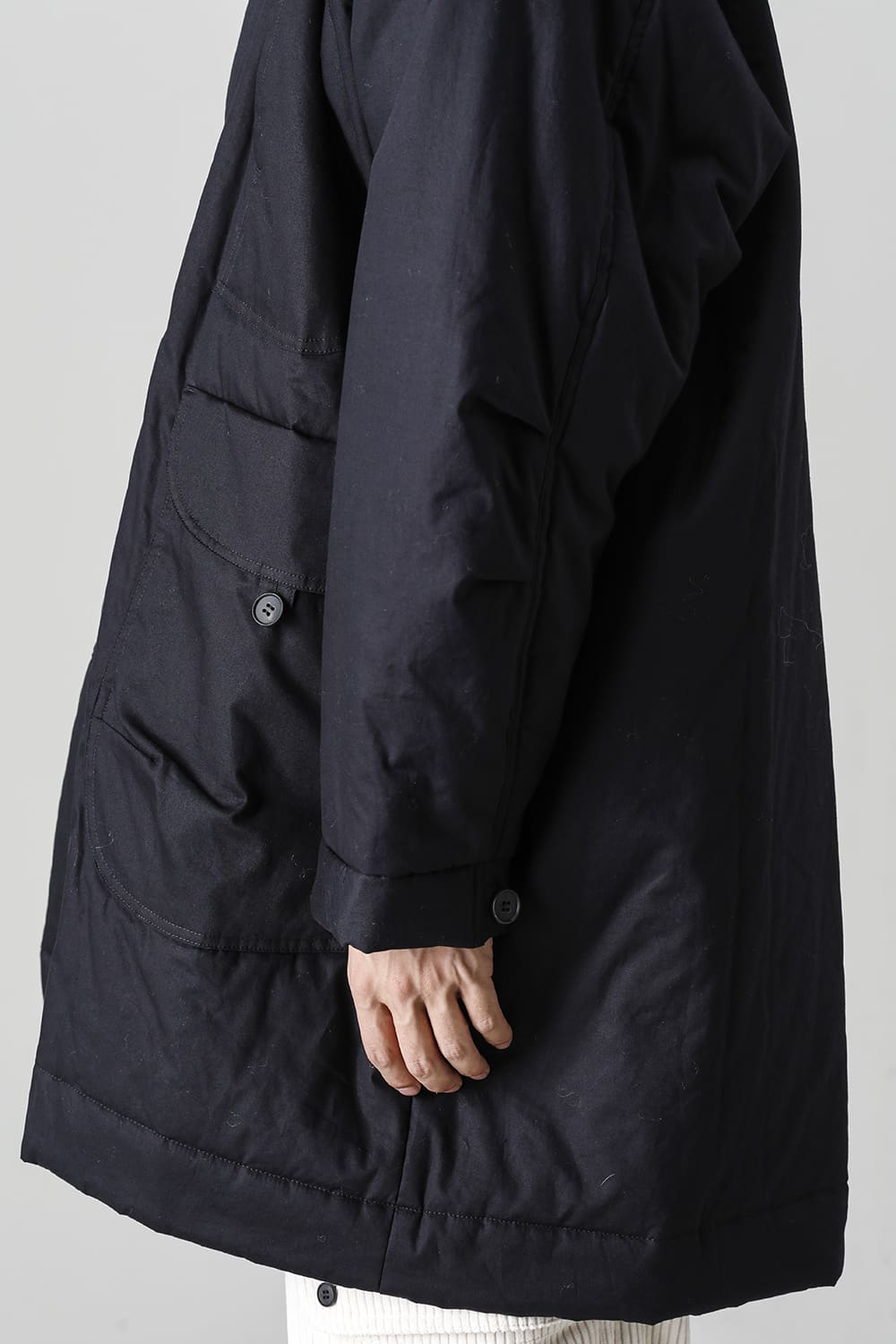 HOODED DUFFLE COAT Water-Repellent Padded Poplin Black