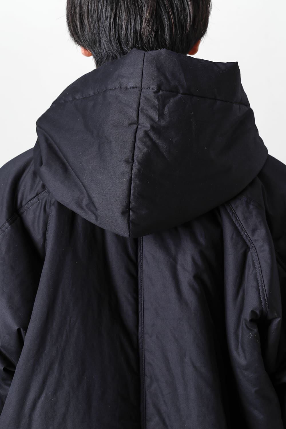HOODED DUFFLE COAT Water-Repellent Padded Poplin Black