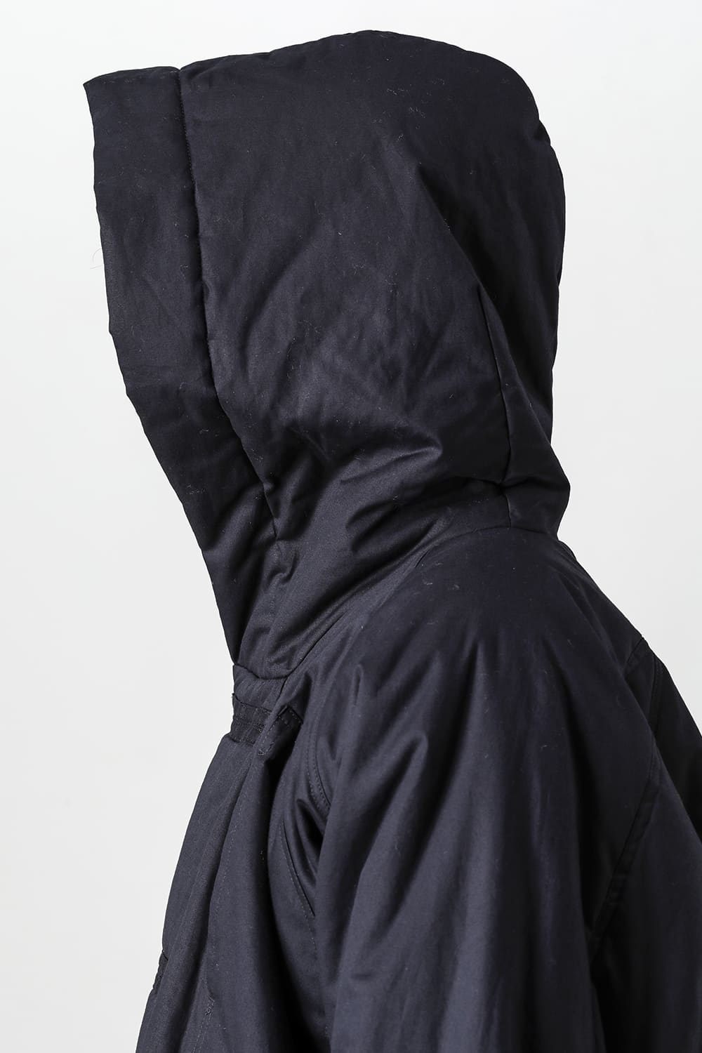 HOODED DUFFLE COAT Water-Repellent Padded Poplin Black