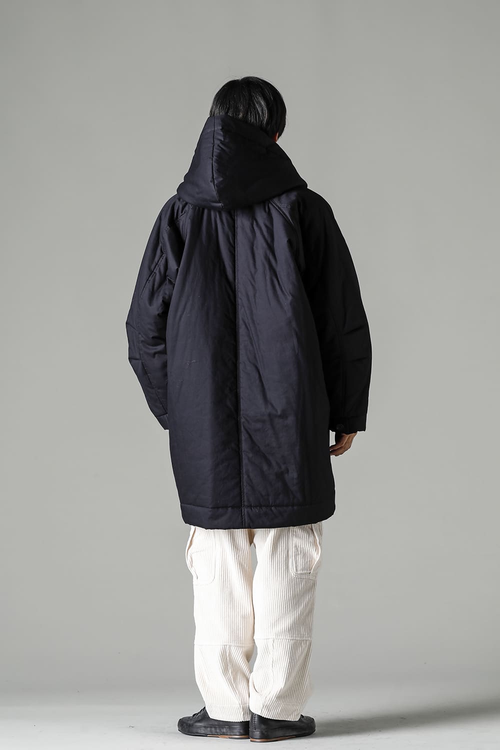 HOODED DUFFLE COAT Water-Repellent Padded Poplin Black