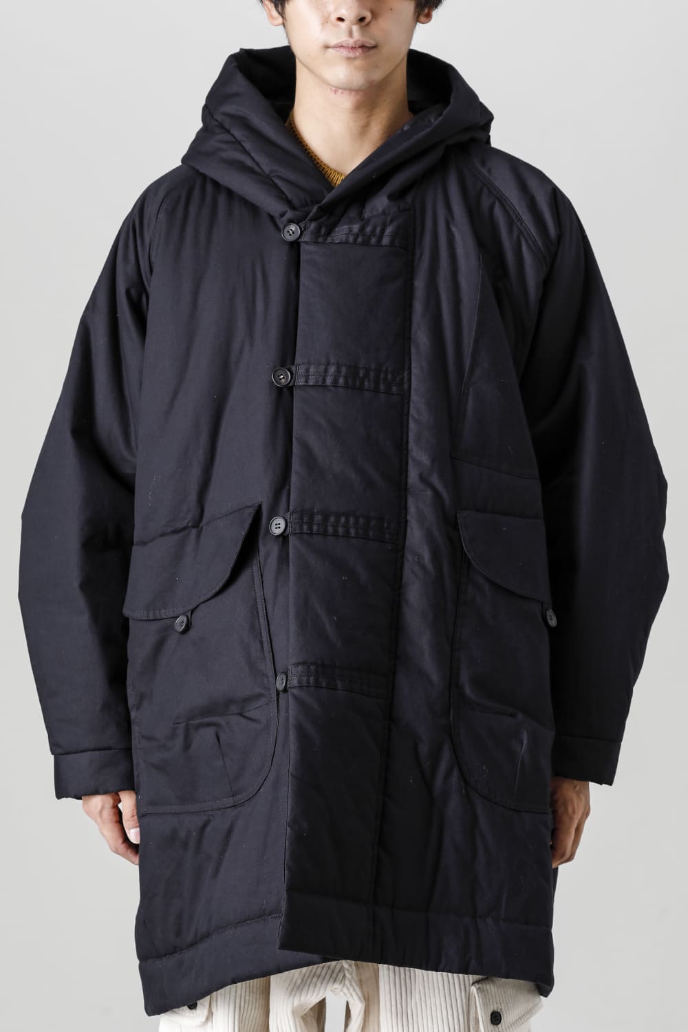HOODED DUFFLE COAT Water-Repellent Padded Poplin Black