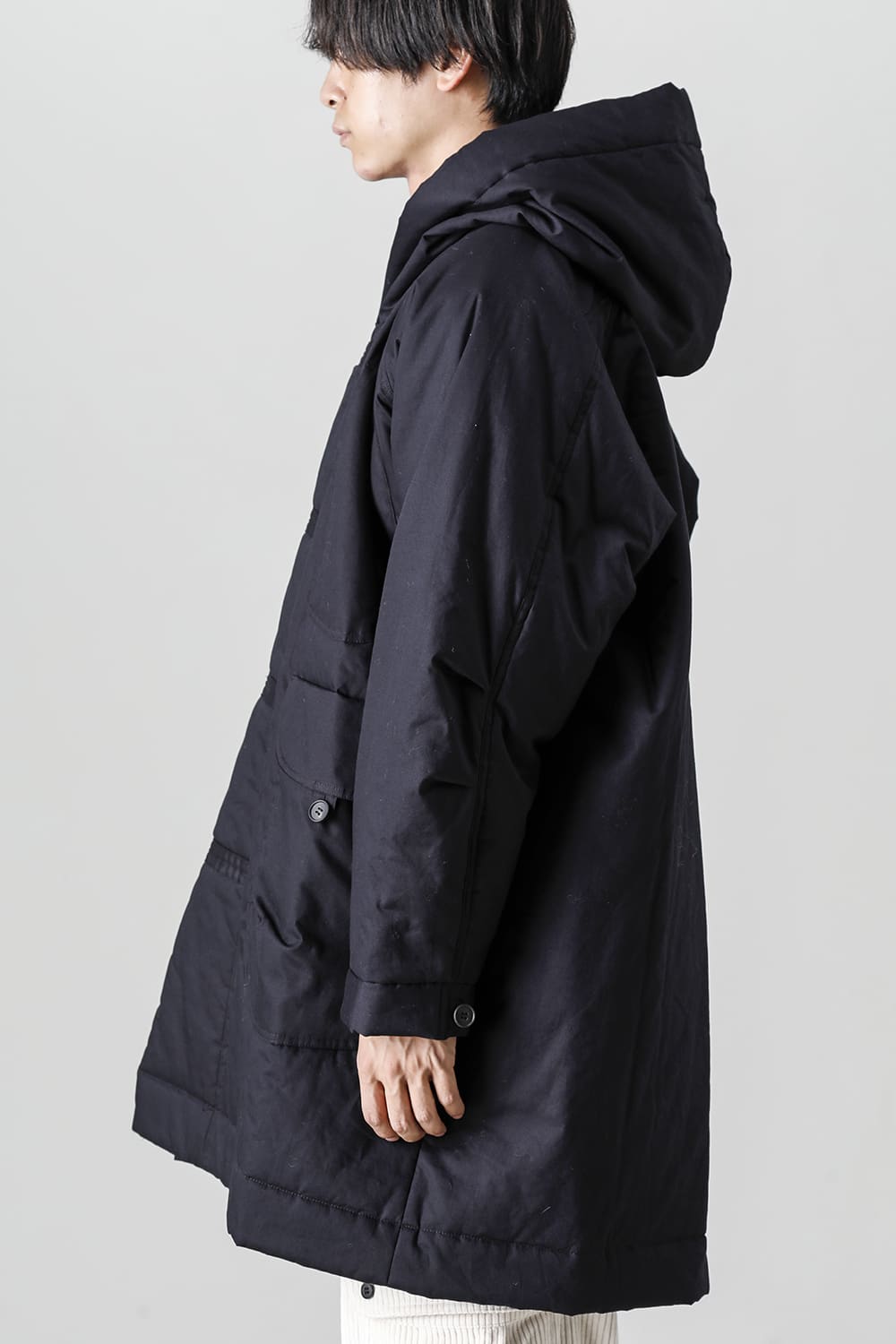 HOODED DUFFLE COAT Water-Repellent Padded Poplin Black