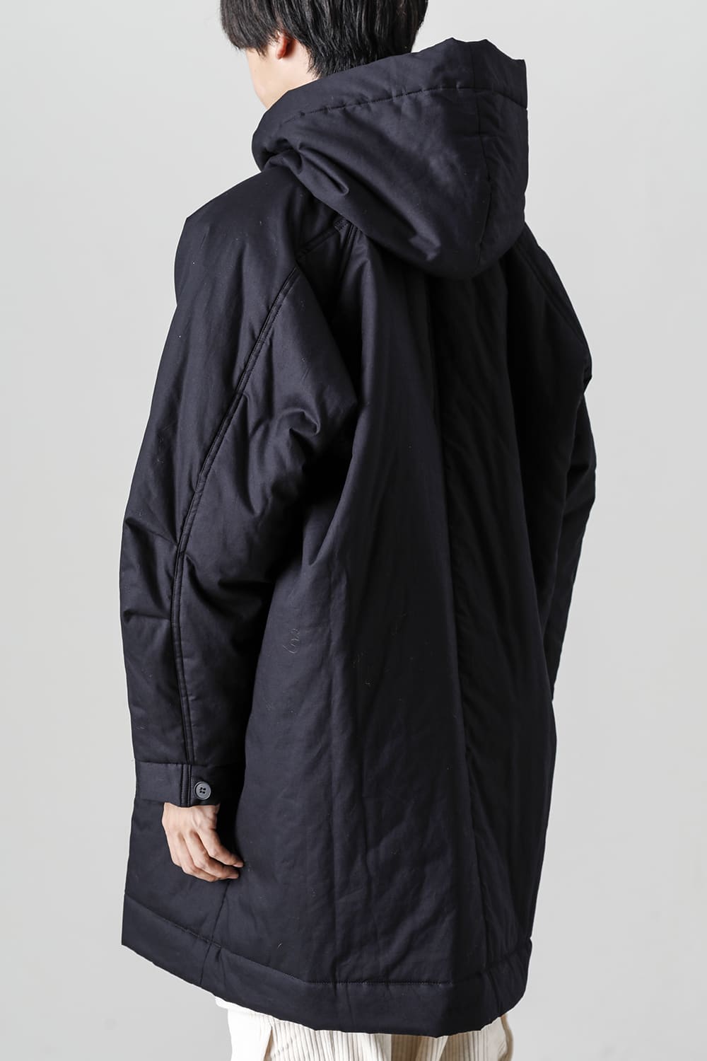HOODED DUFFLE COAT Water-Repellent Padded Poplin Black