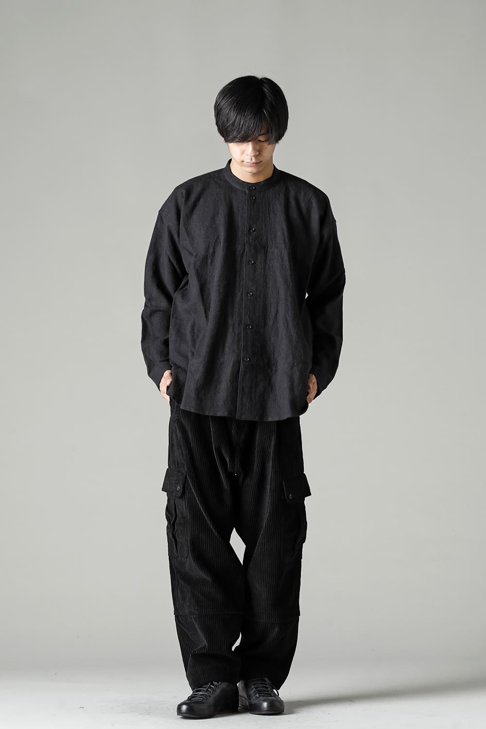 STAND COLLAR SHIRT Boiled Cloth  Black