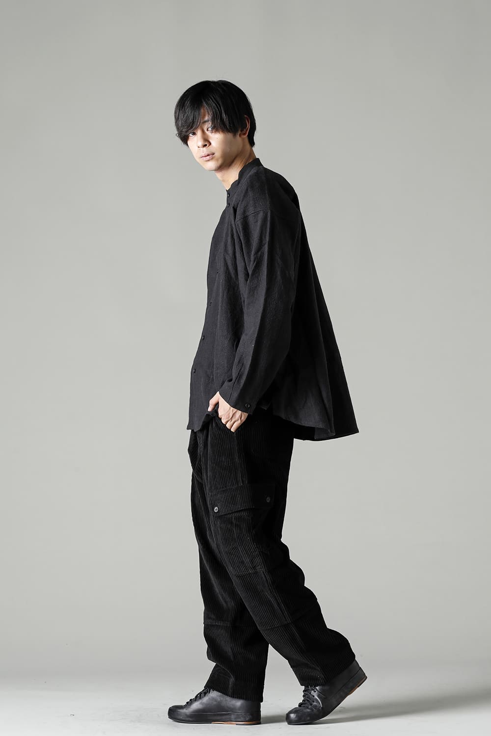 STAND COLLAR SHIRT Boiled Cloth  Black