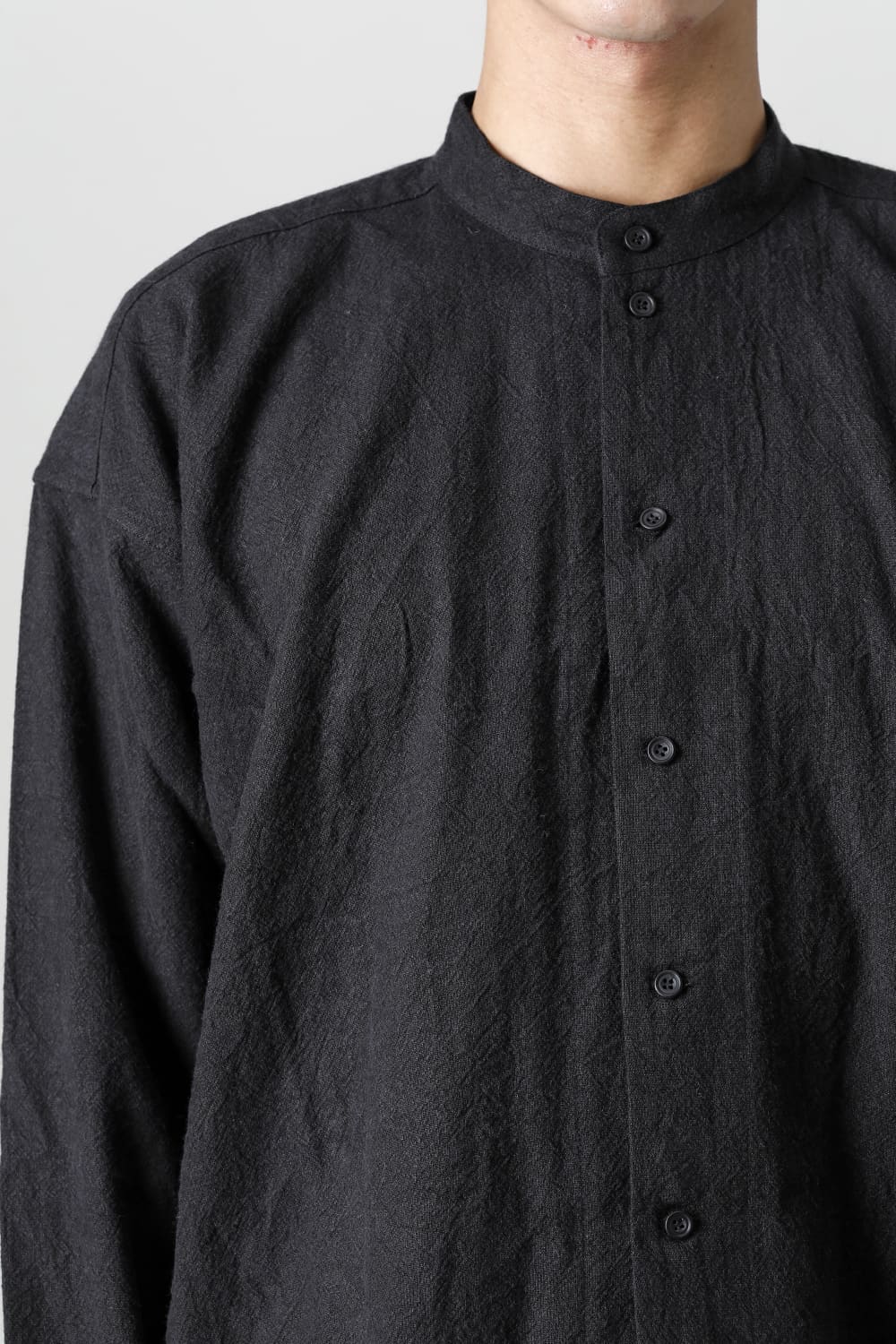 STAND COLLAR SHIRT Boiled Cloth  Black