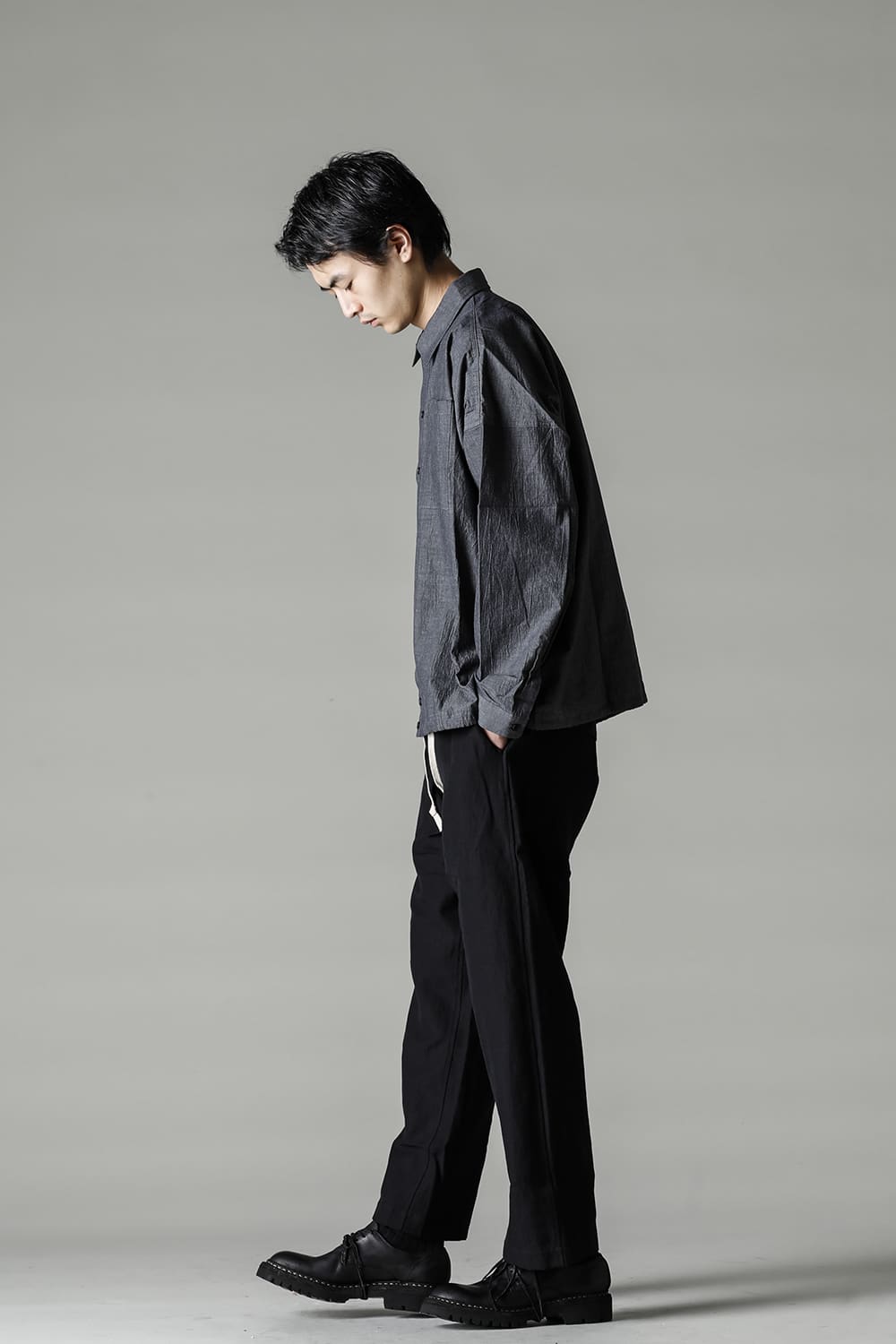 CHINO TROUSERS Wool Flax Twill Black