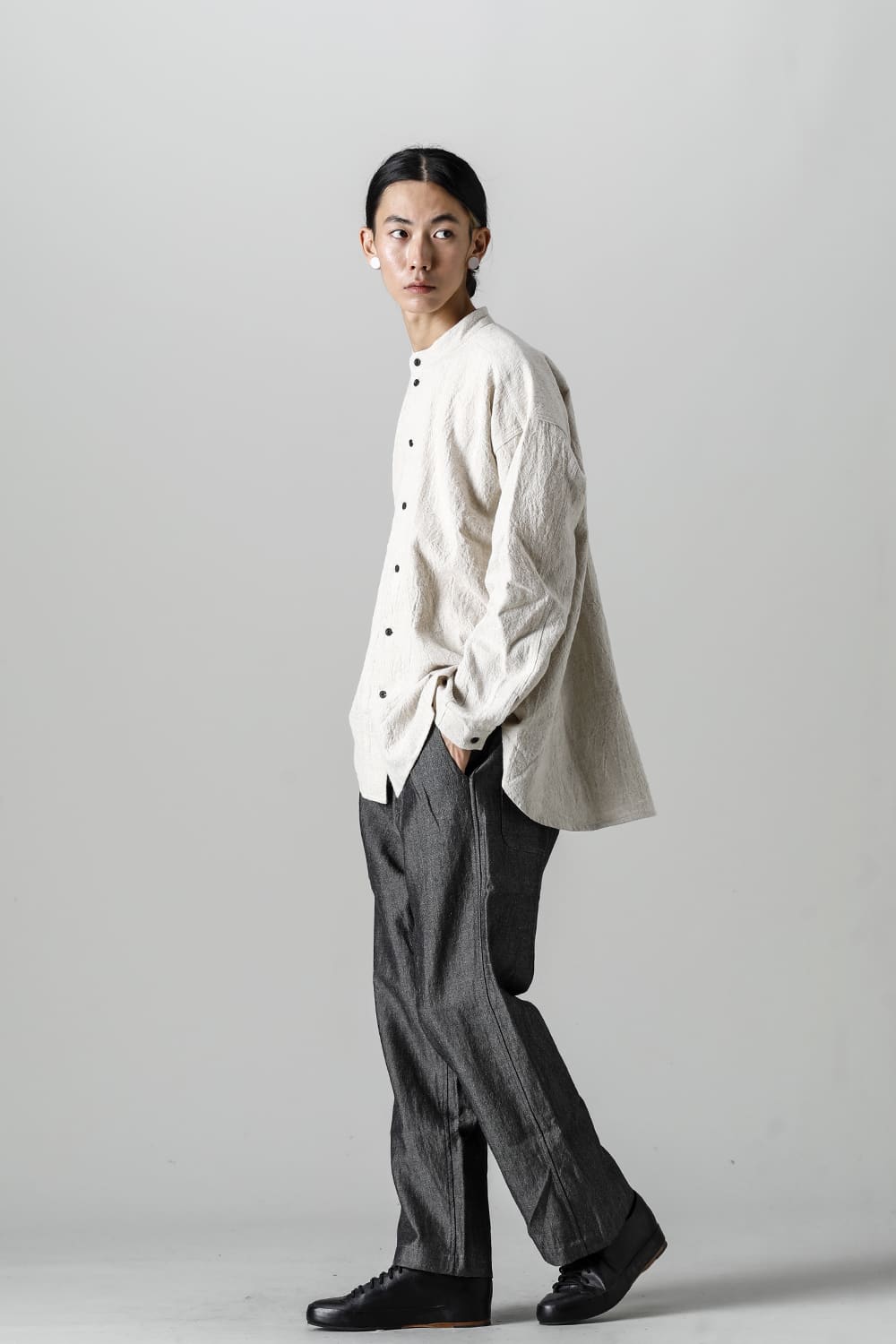 CHINO TROUSERS Wool Flax Twill Grey