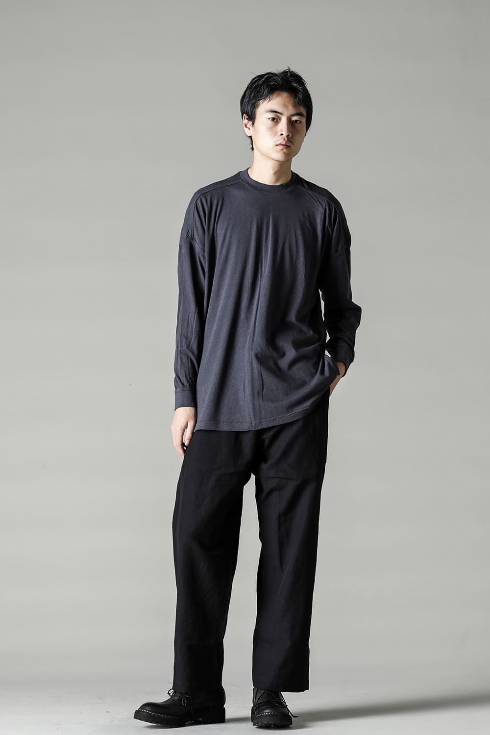 コットンウールジャージーロングスリーブ Tシャツ スチール