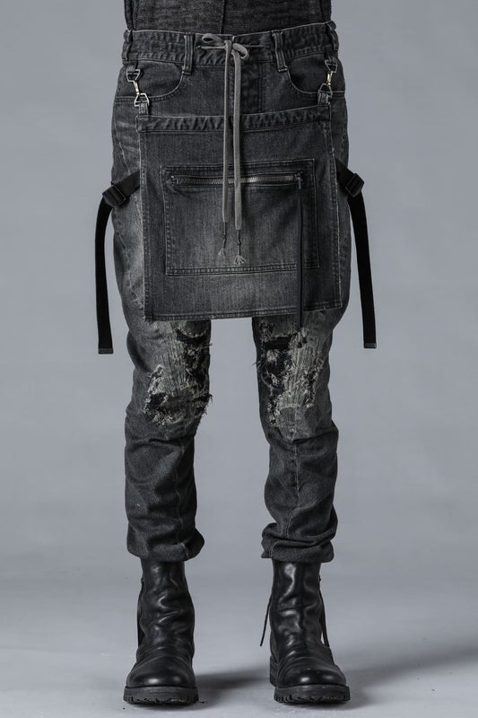 Bum Flap Distressed Denim Drop Crotch Slim Pants