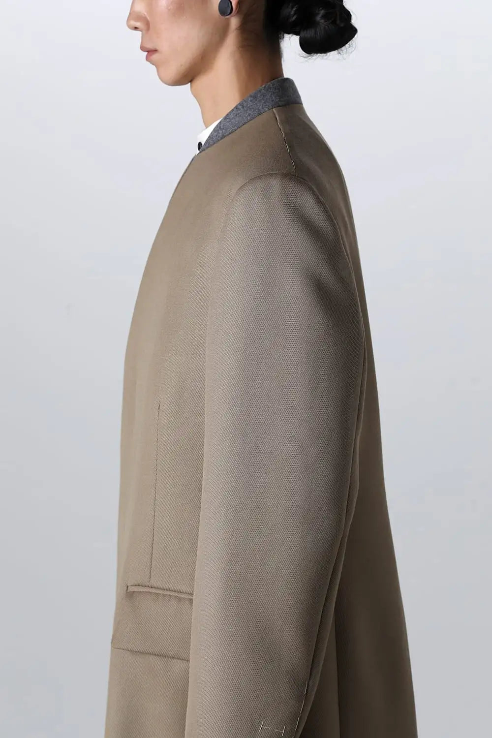 ノーカラーチェスターコートウールキャバリー