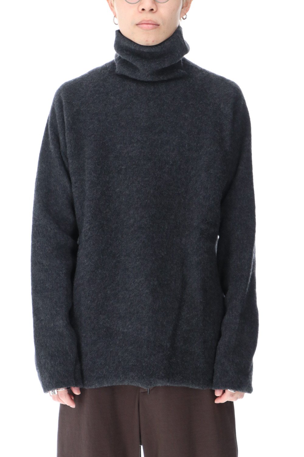 Wool Fleece Knit Bottle Neck Charcoal