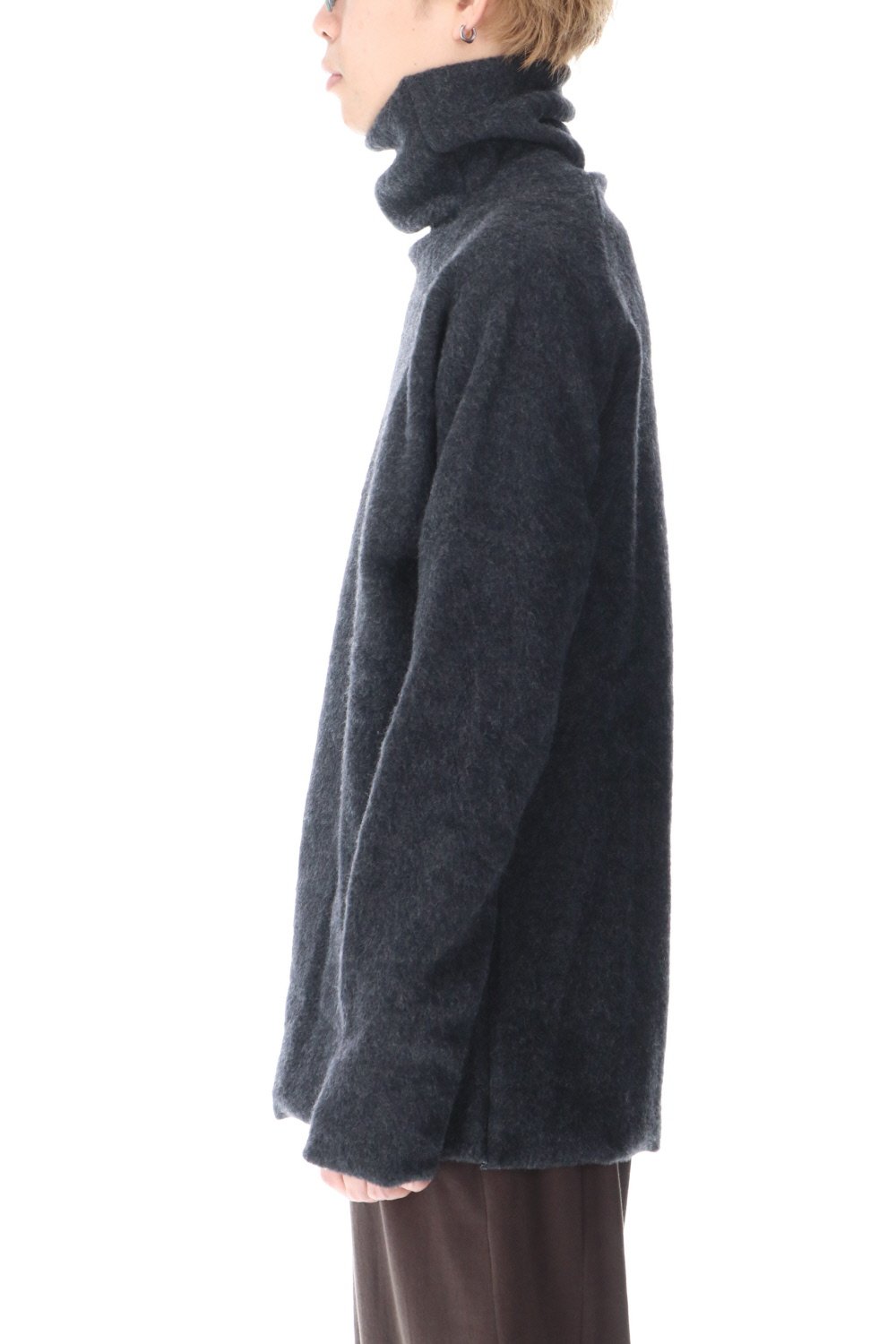 Wool Fleece Knit Bottle Neck Charcoal