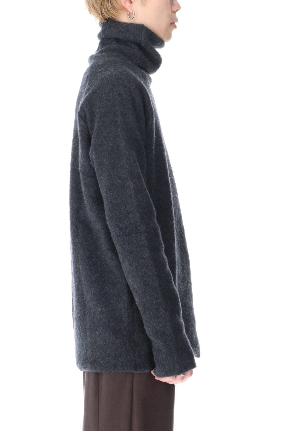 Wool Fleece Knit Bottle Neck Charcoal