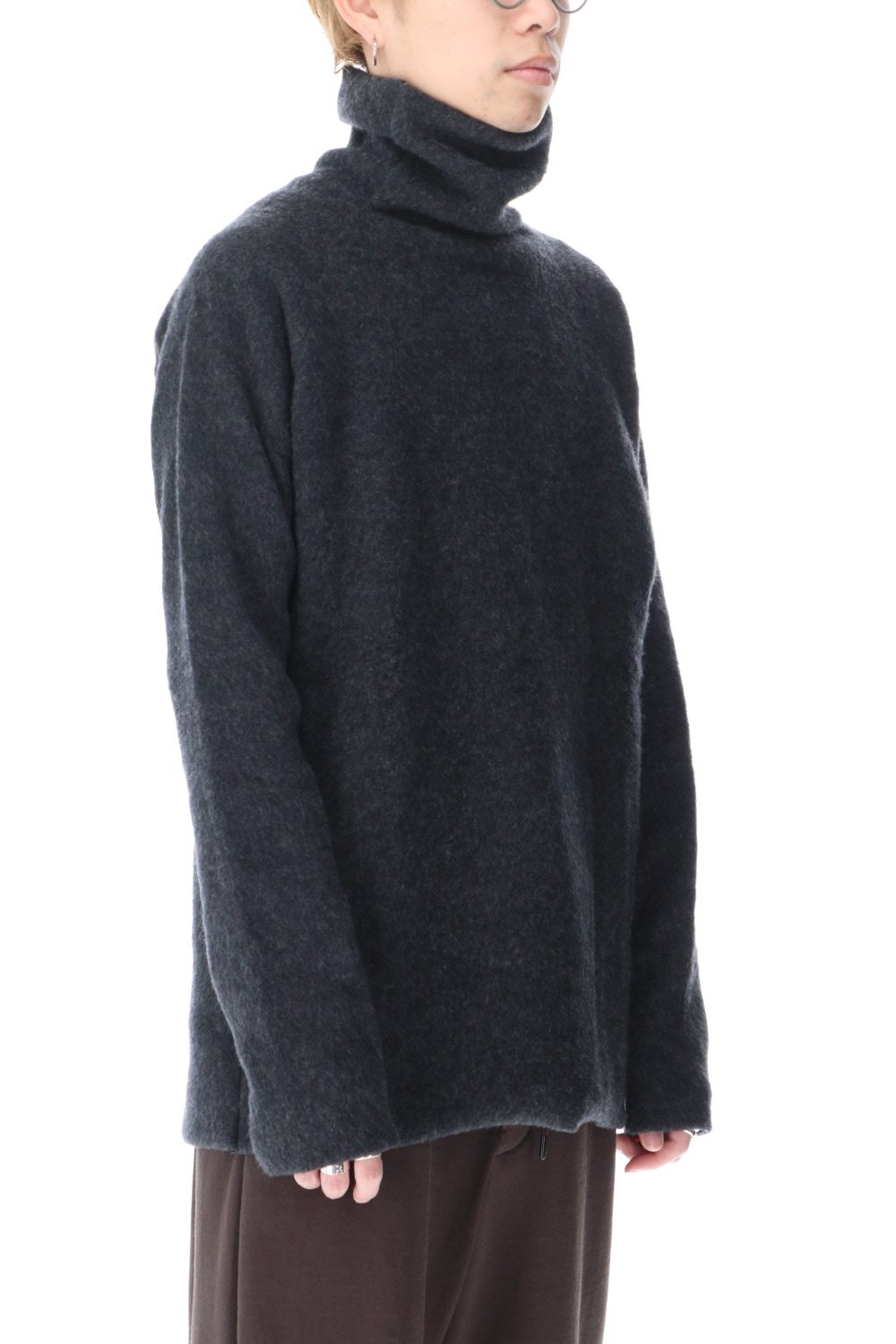 Wool Fleece Knit Bottle Neck Charcoal