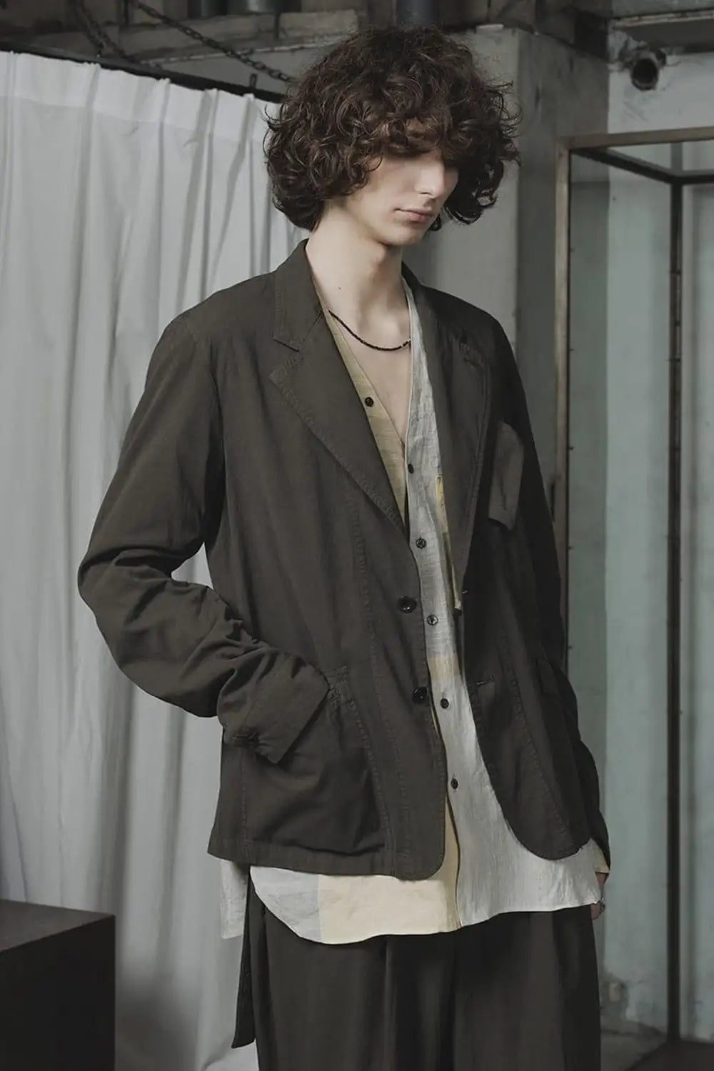 強撚ドライコットン ジャケット  オリーブドラブ