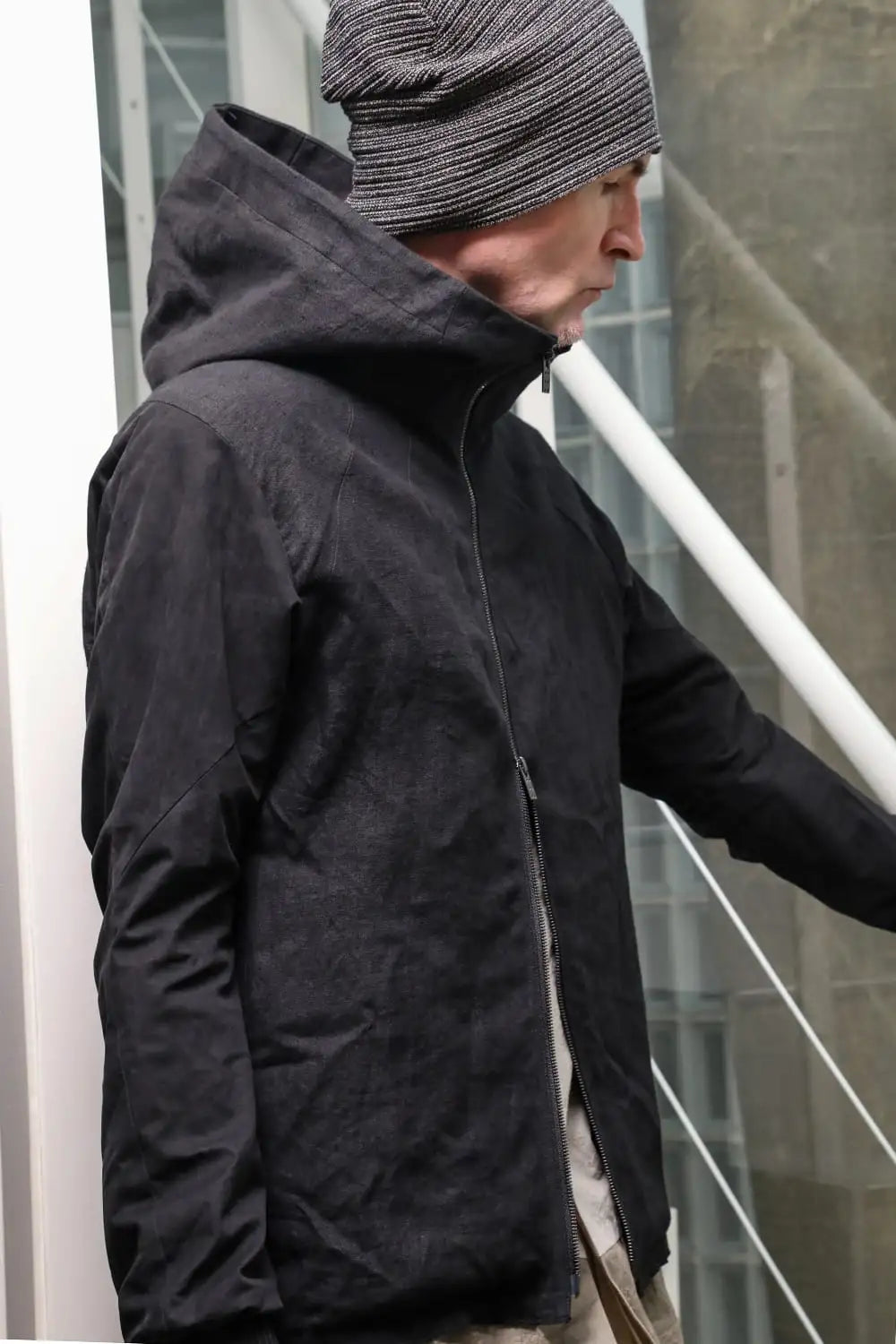 Hooded jacket soft nubuck cow leather