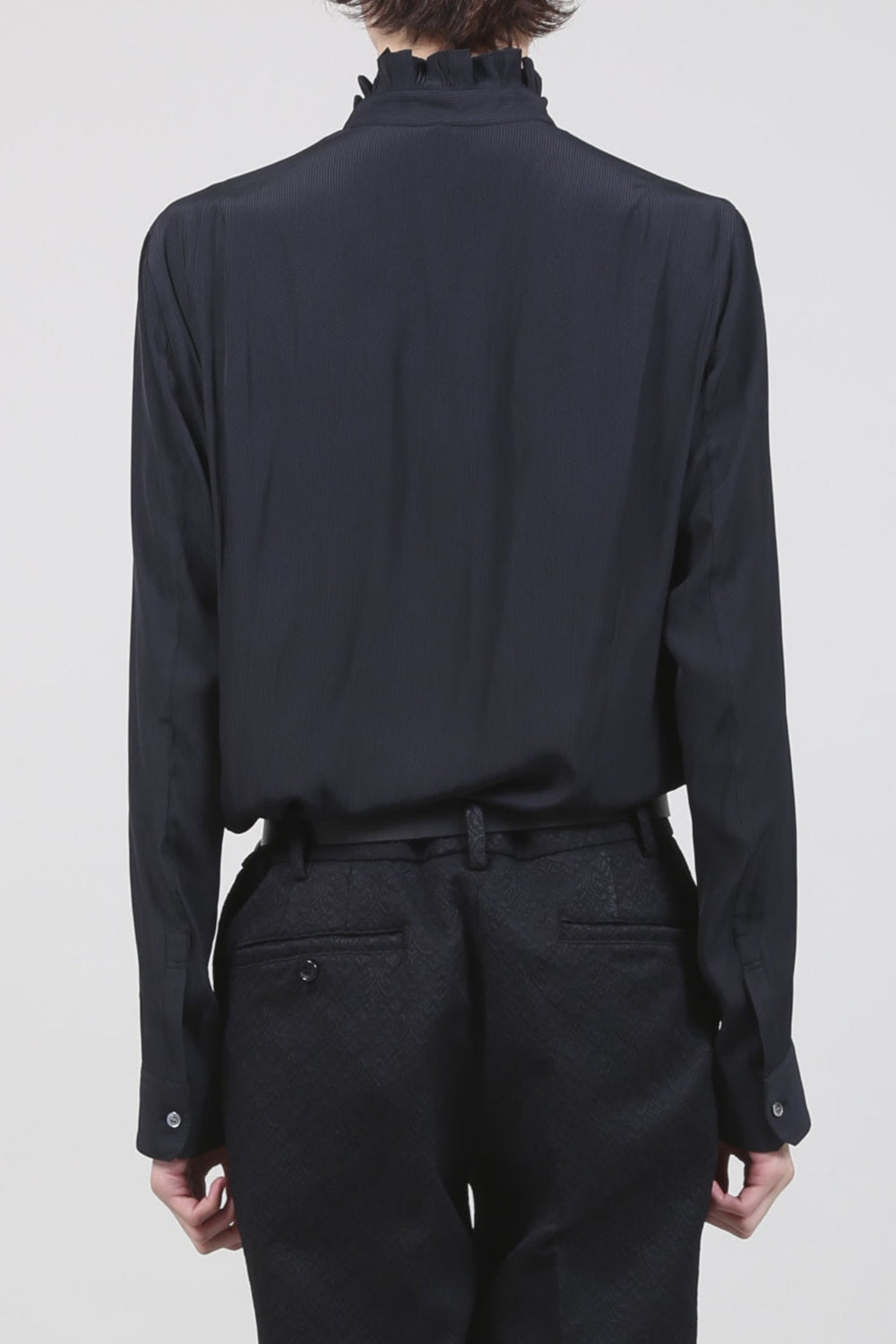 Dechine Stripe Jacquard Frill neck Shirt Black