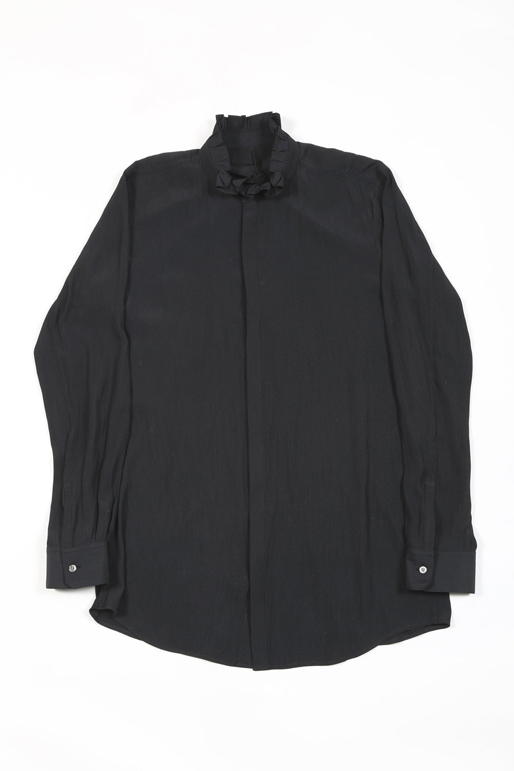Dechine Stripe Jacquard Frill neck Shirt Black