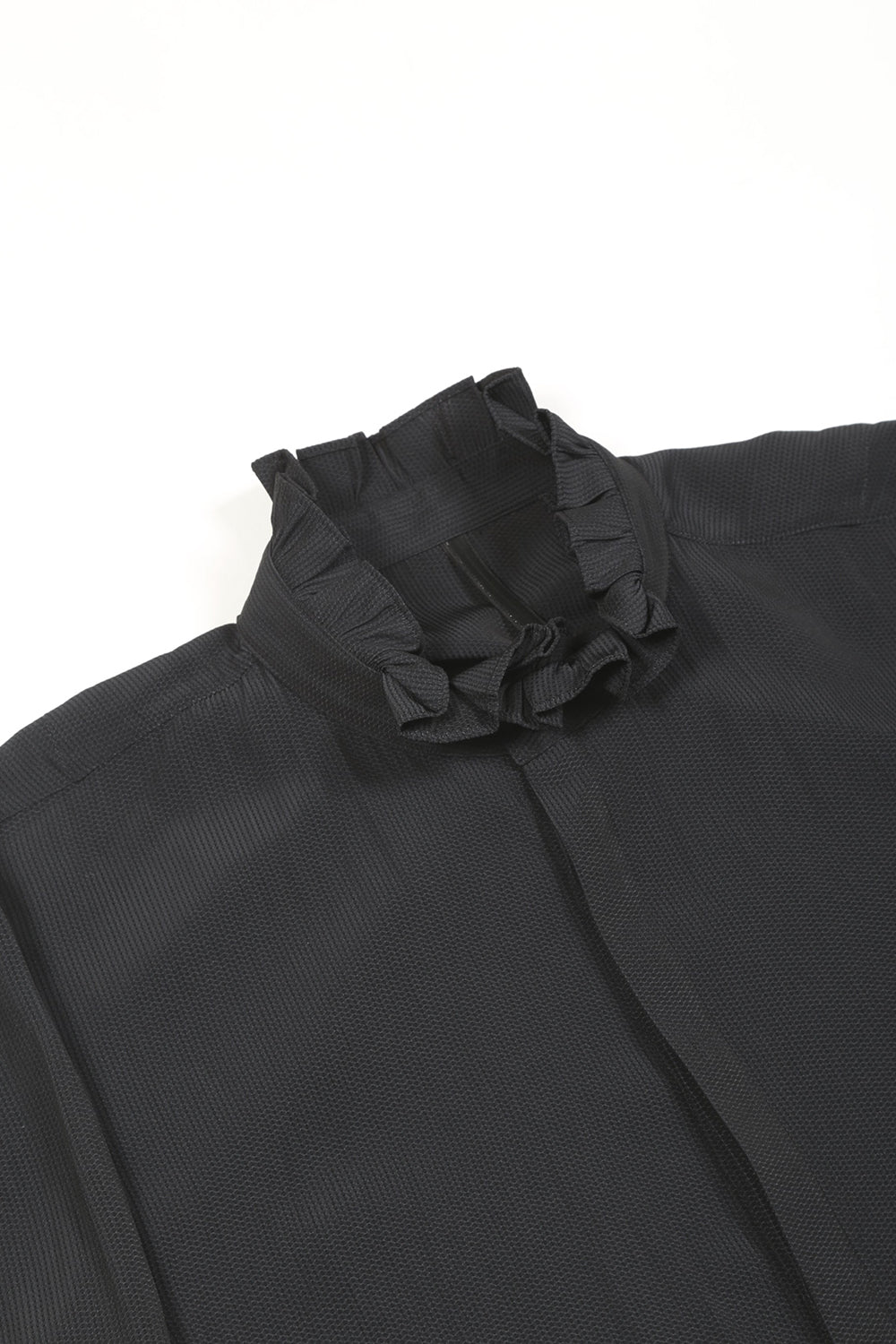 Dechine Stripe Jacquard Frill neck Shirt Black