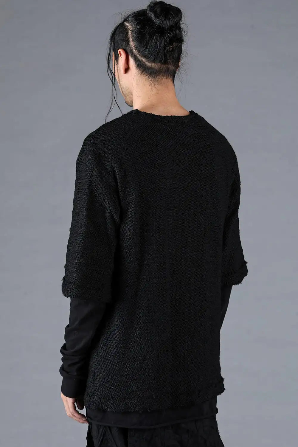 ローゲージニット×コットンジャージレイヤードTシャツ ブラック