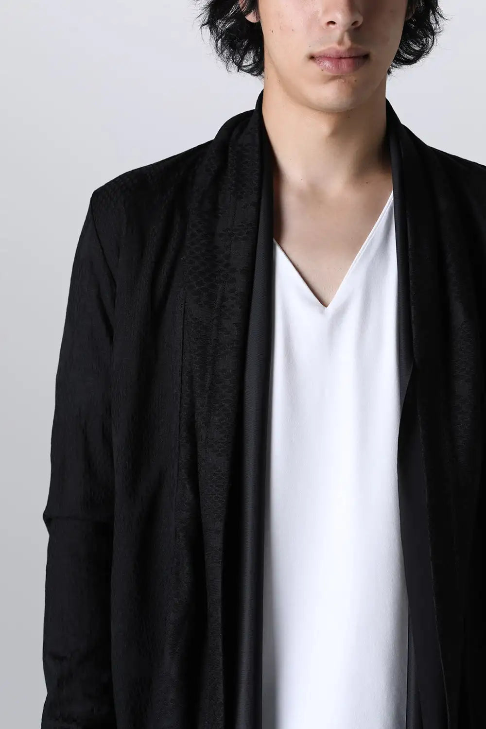 Layered Shawl Cardigan Black&Black