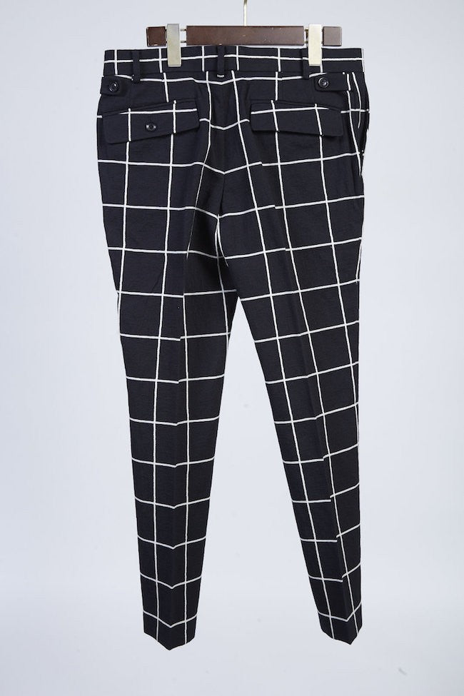 17SS Window Pane Jacquard Slacks BLACKxECRU