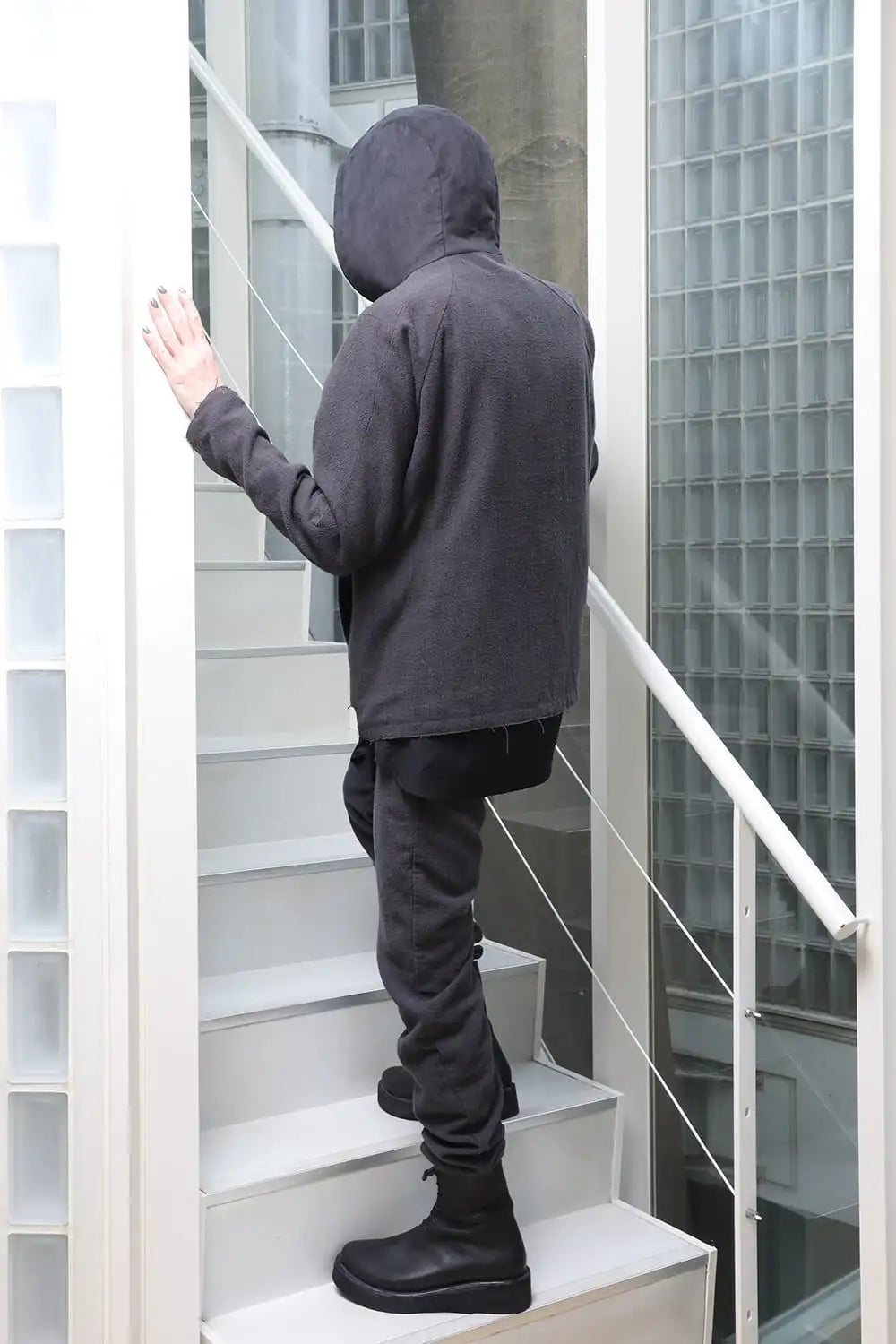 Hooded jacket silk / linen