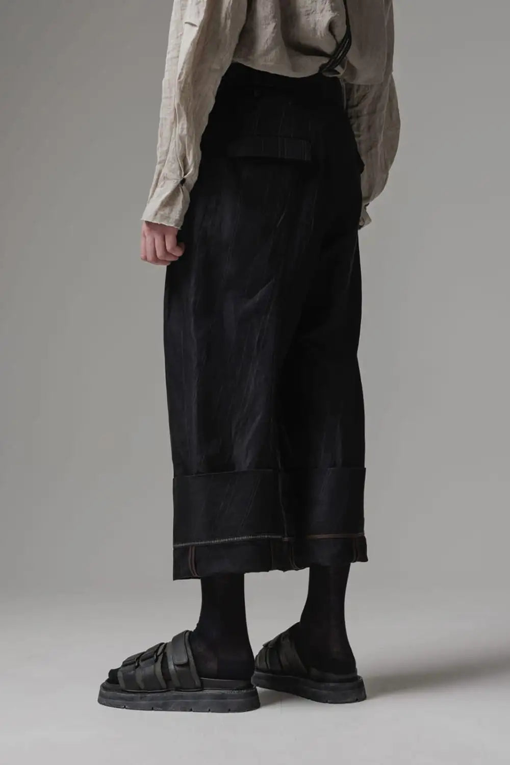 Cuffs baggy pant cotton / linen stripe