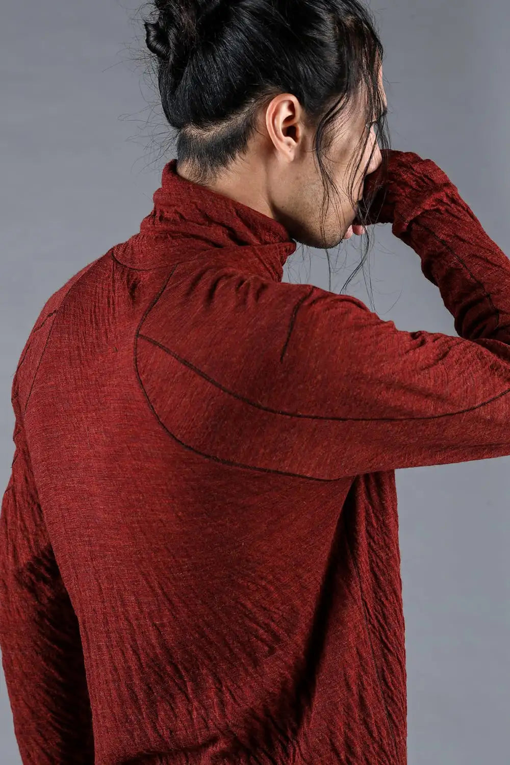 Wool x Cotton Double-Faced High-Neck Long Sleeve T-Shirt Red