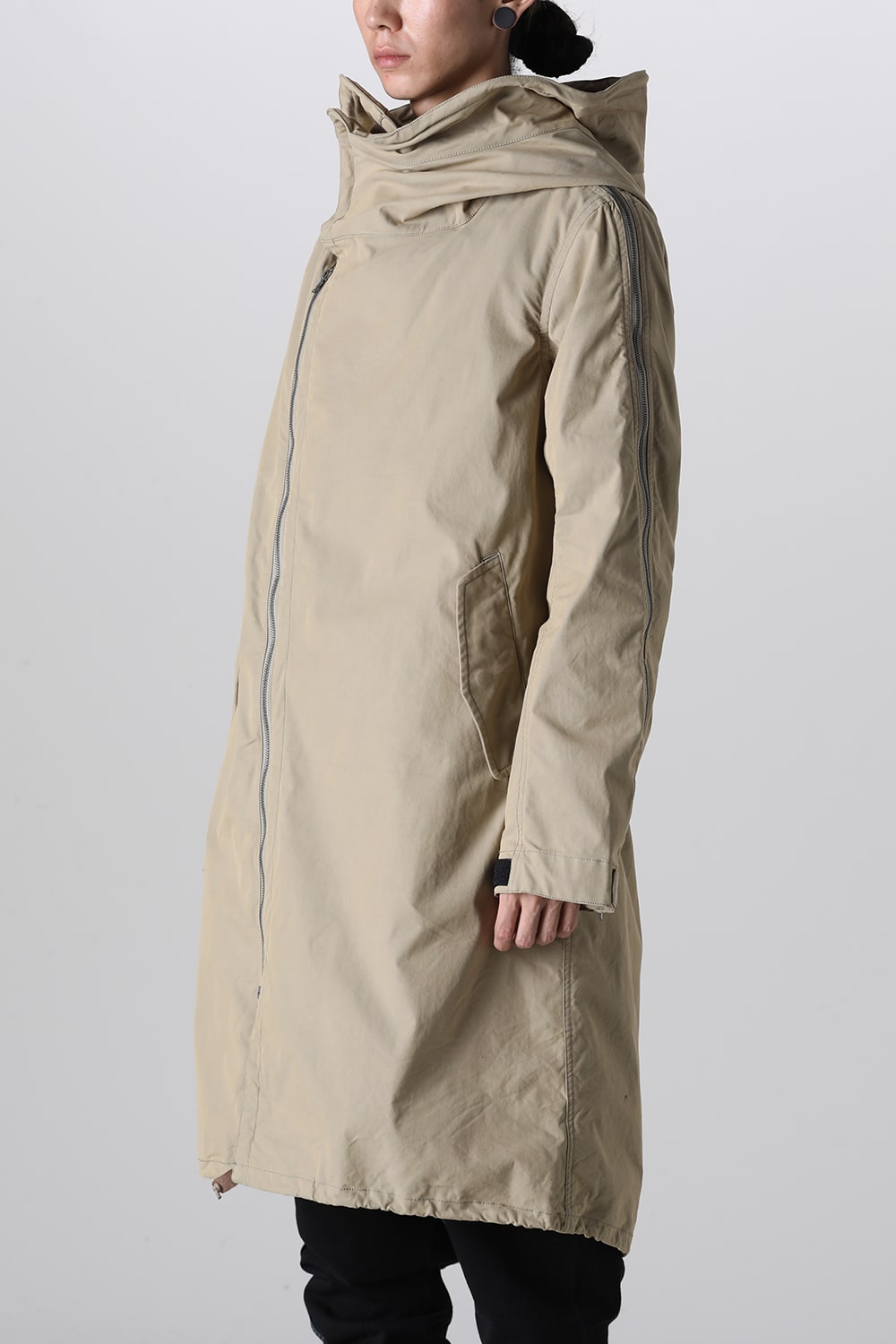 Multi Zip Military Hoodie Coat - Without Patches Beige