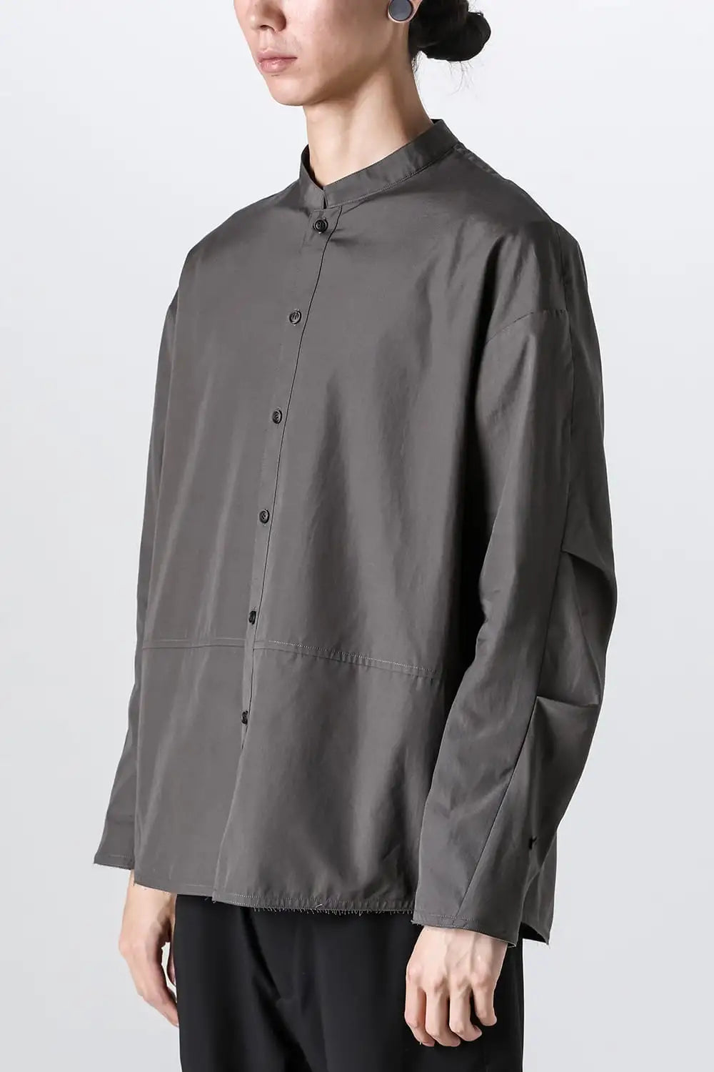 マオカラーシャツ 120/2 コットン マッドグレー