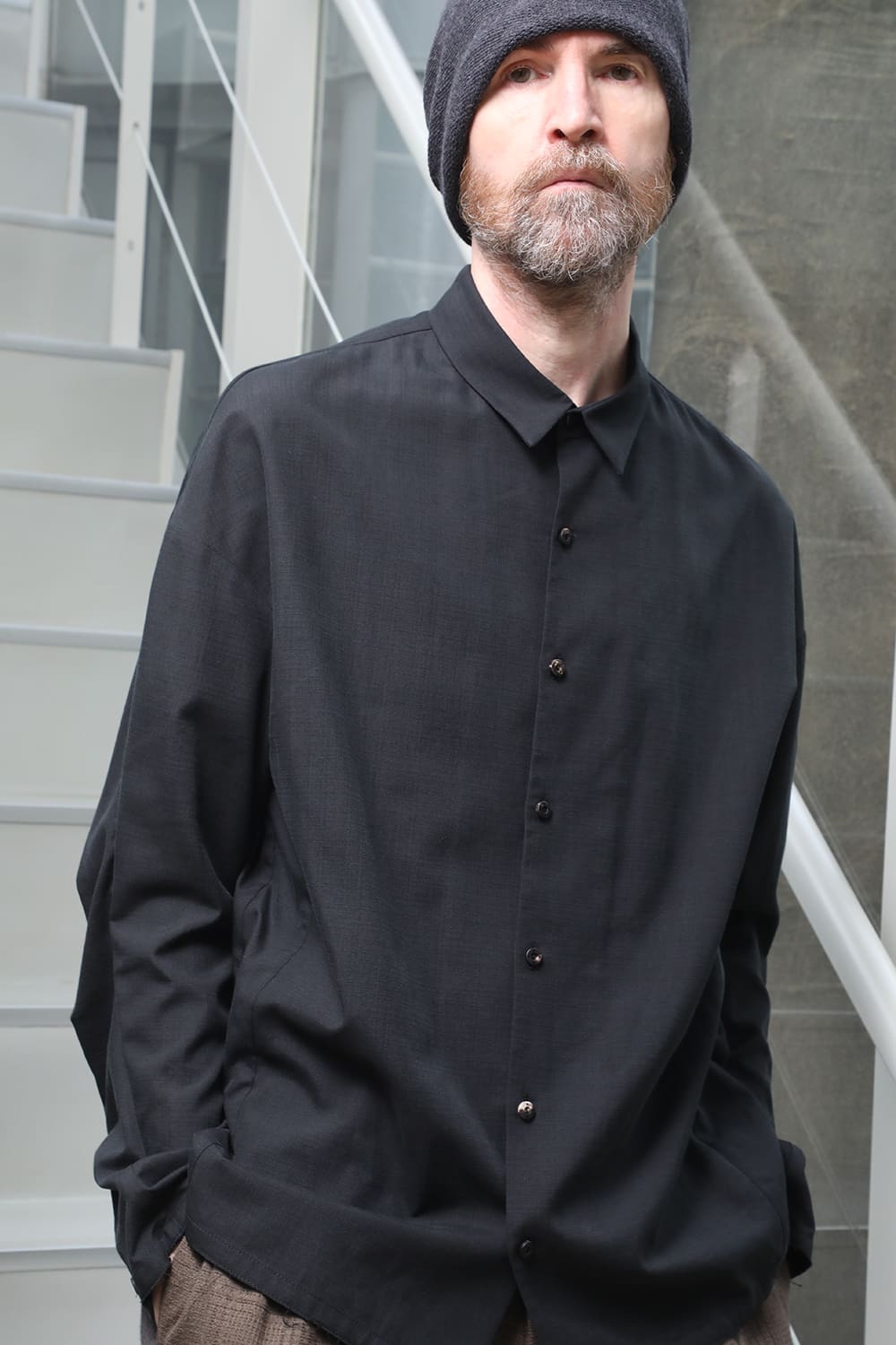 シャツ ルーズフィット サンドブラスト シルク コットン