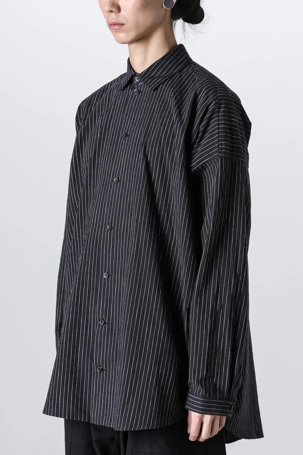 シャツ#100 コットンシーチング ブラックストライプ