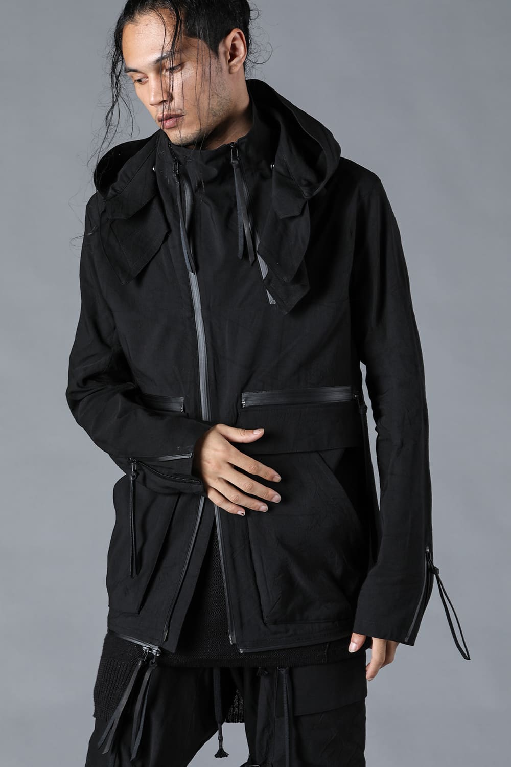 Salt-Shrunk Washed Dobby Border Military Coat