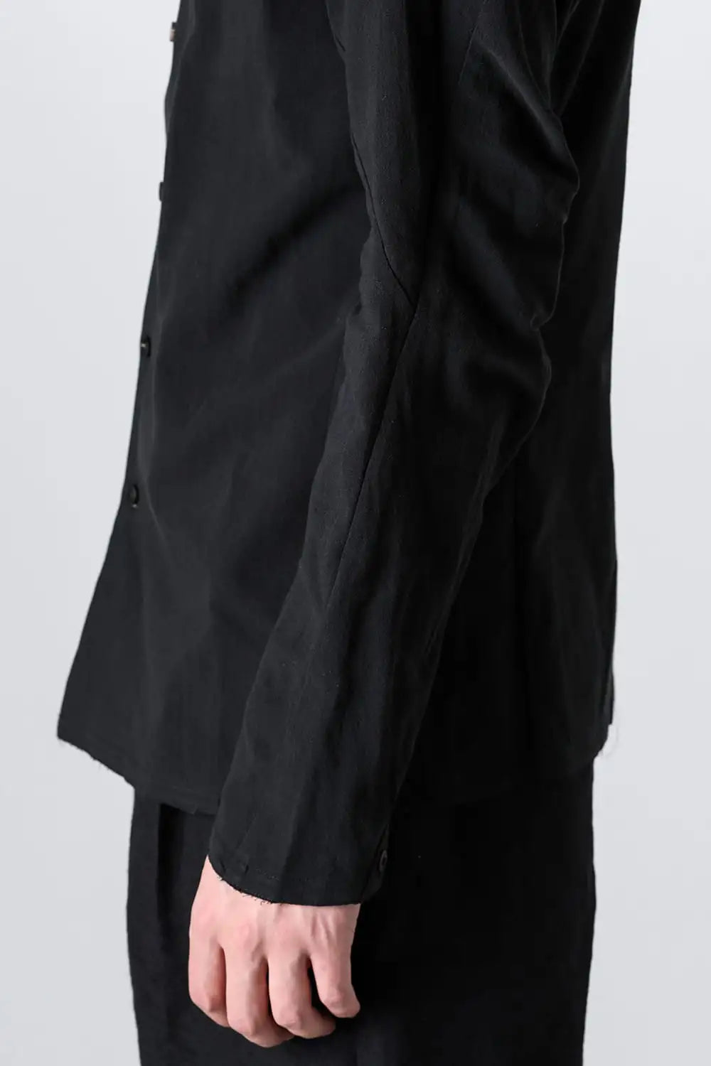 ノーカラーシャツ コットンリネン