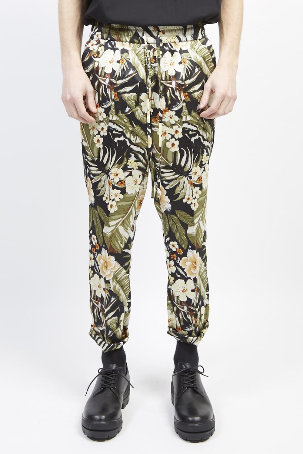 PE Dessin tropical print drawstring pants Black