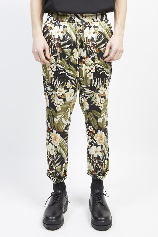 PE Dessin tropical print drawstring pants Black