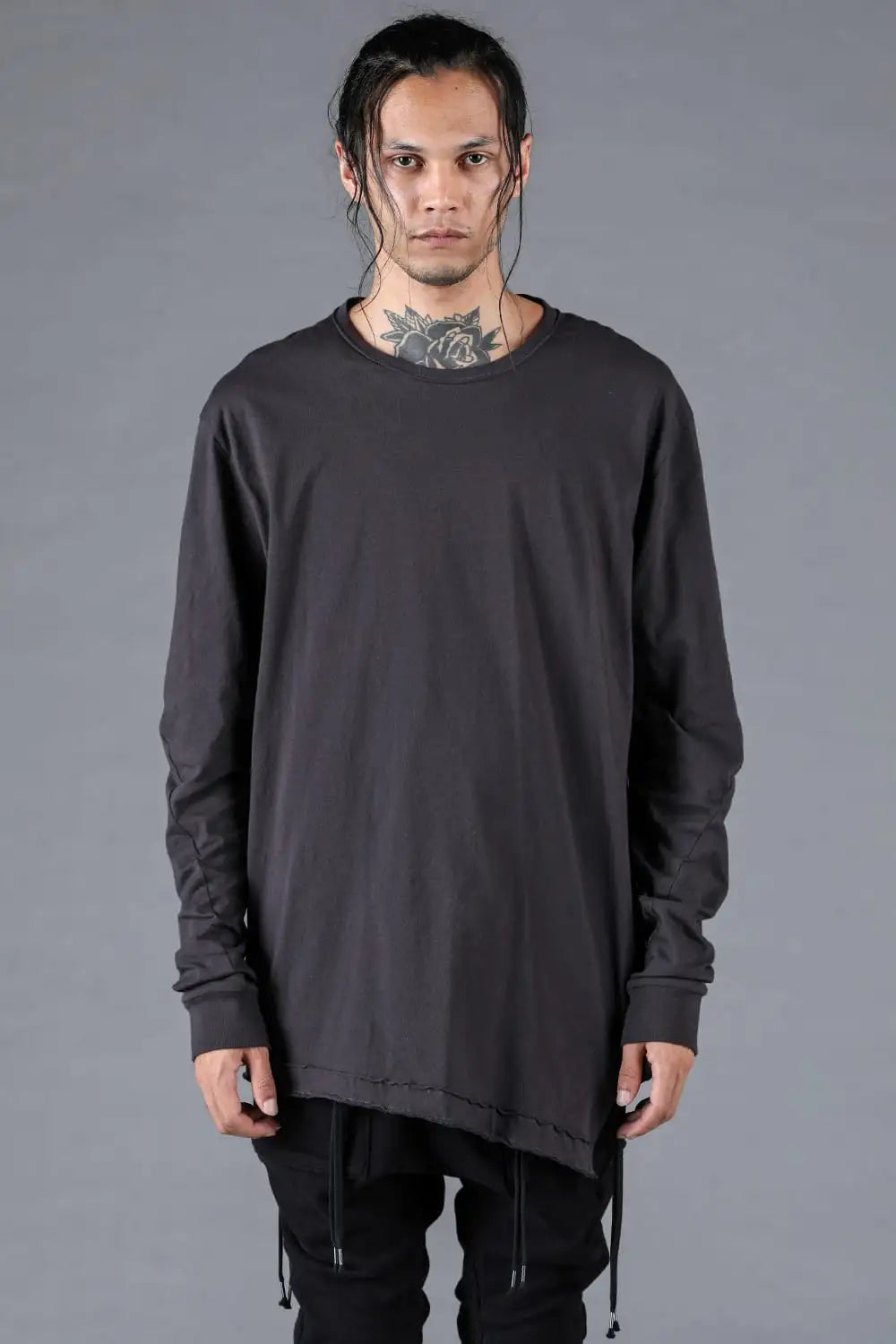 30/- Soft Cotton Jersey Side Zip Long Sleeve T-Shirt Charcoal