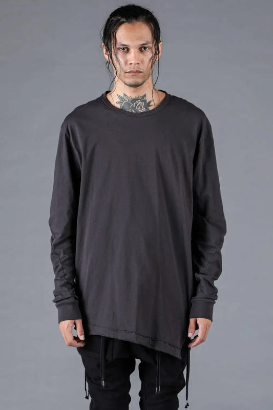 30/- Soft Cotton Jersey Side Zip Long Sleeve T-Shirt Charcoal