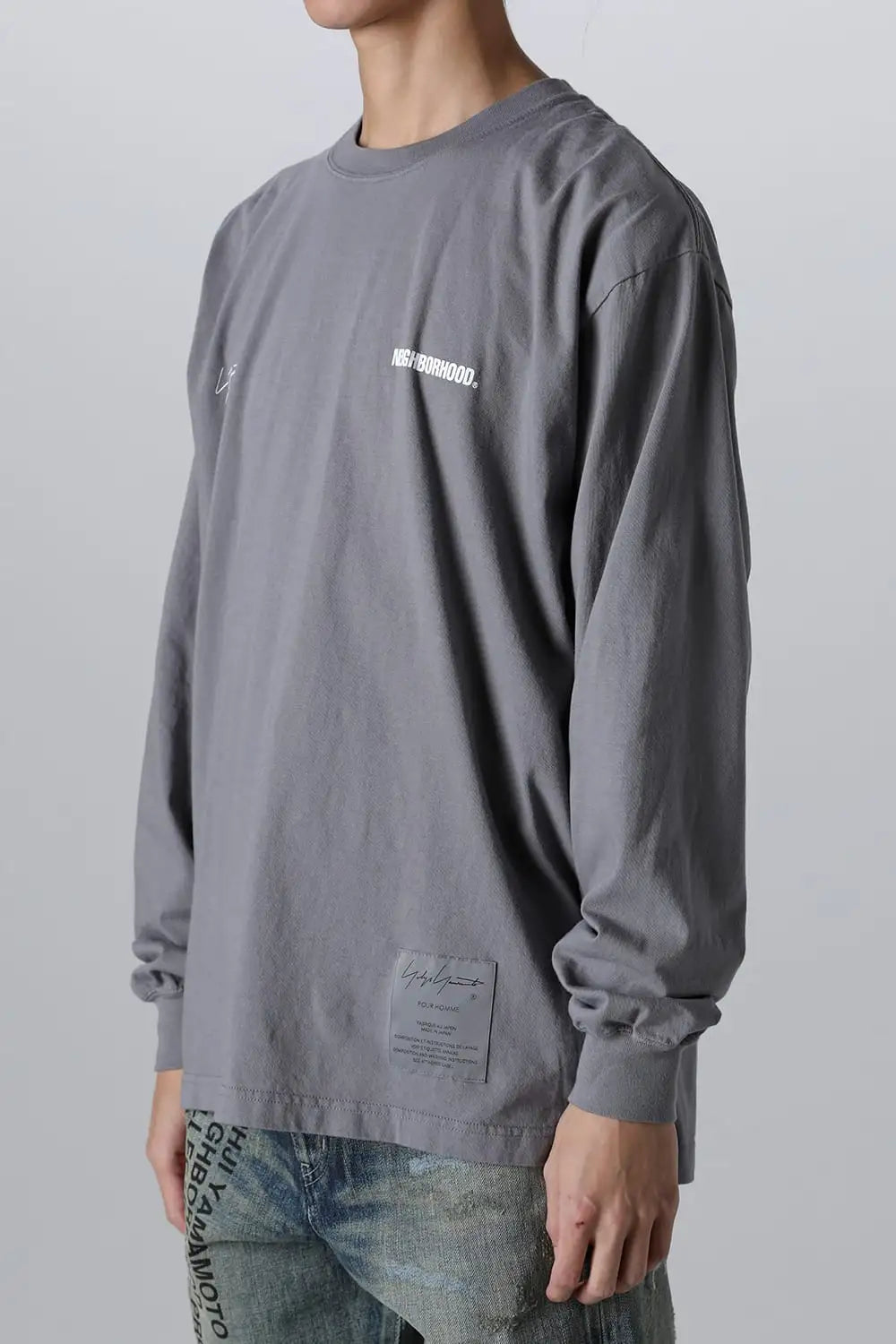 NEIGHBORHOOD × Yohji Yamamoto Print Long Sleeve T-Shirt Gray