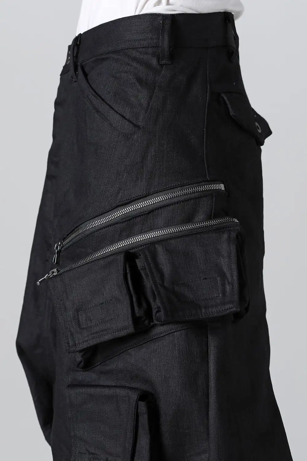 10.5oz Stretch Denim Cargo Short Pants Black