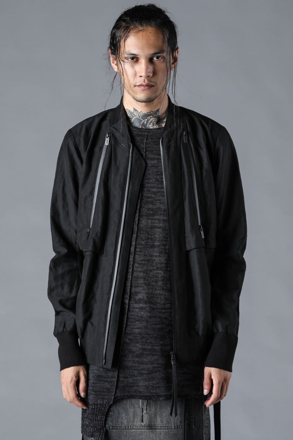 Salt-Shrunk Washed Dobby Border Bomber Jacket